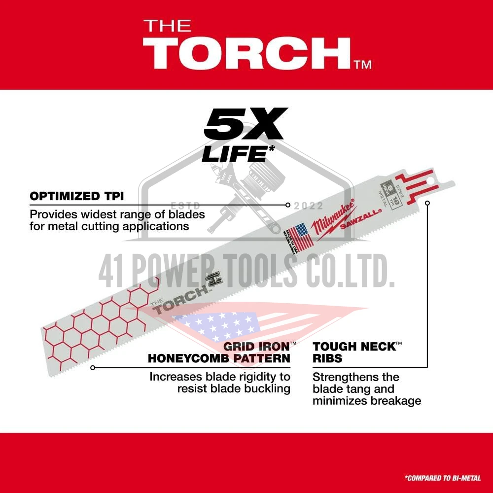 ใบเลื่อยซอว์ซอลตัดเหล็ก 9" TORCH 10 TPI (5ใบ) - Image 3