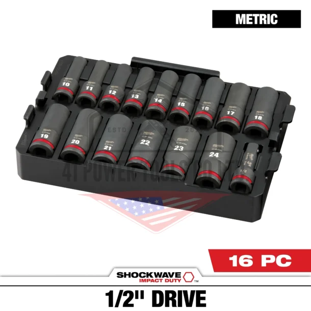Alternative view of ชุดลูกบล็อกกระแทก 1/2" (16 ชิ้น) พร้อมถาดรอง